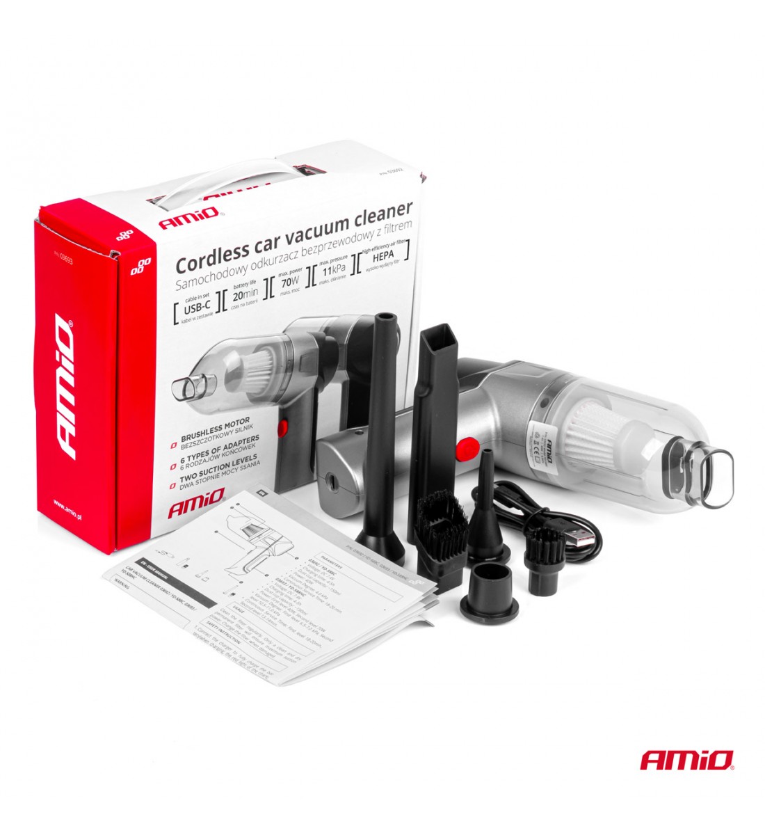 Aspirator auto fără fir HEPA AMiO-03693 Aspirator auto fără fir HEPA AMiO-03693