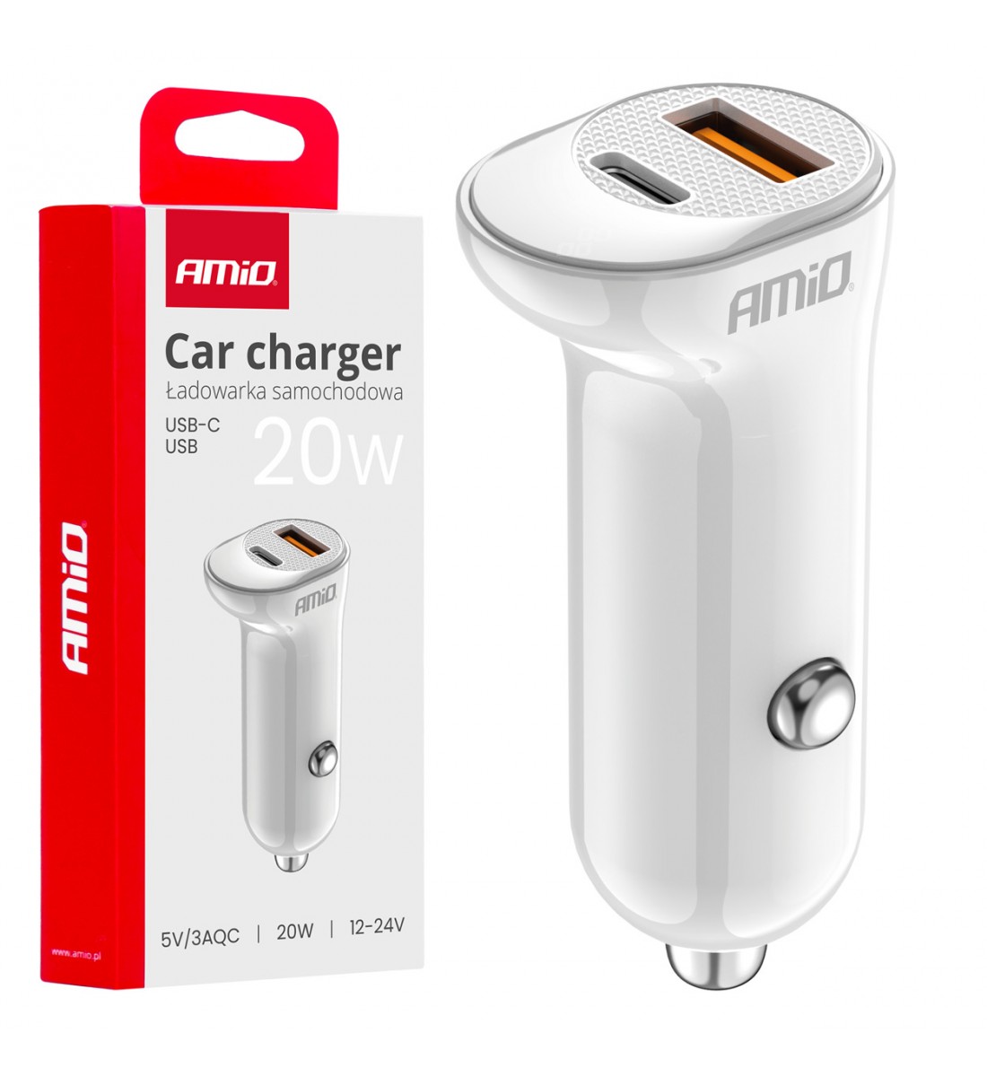 Încărcător auto USB-A+ USB-C 20W AMIO-03875