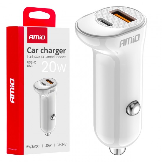 Încărcător auto USB-A+ USB-C 20W AMIO-03875 Încărcător auto USB-A+ USB-C 20W AMIO-03875