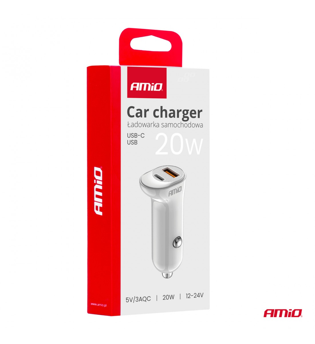 Încărcător auto USB-A+ USB-C 20W AMIO-03875