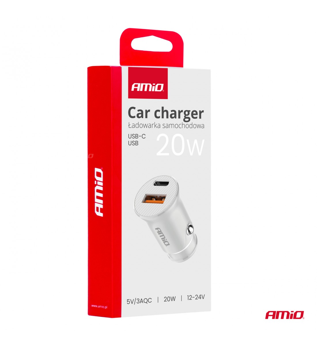 Încărcător auto USB-A + USB-C 20W AMIO-03877 Încărcător auto USB-A + USB-C 20W AMIO-03877