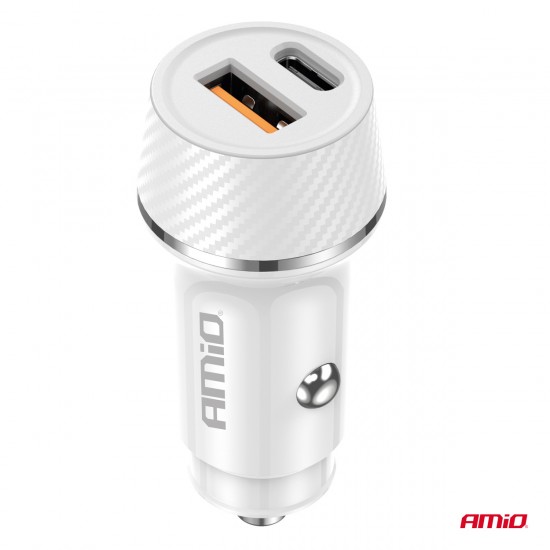 Încărcător auto USB-A + USB-C 20W AMIO-03878 Încărcător auto USB-A + USB-C 20W AMIO-03878