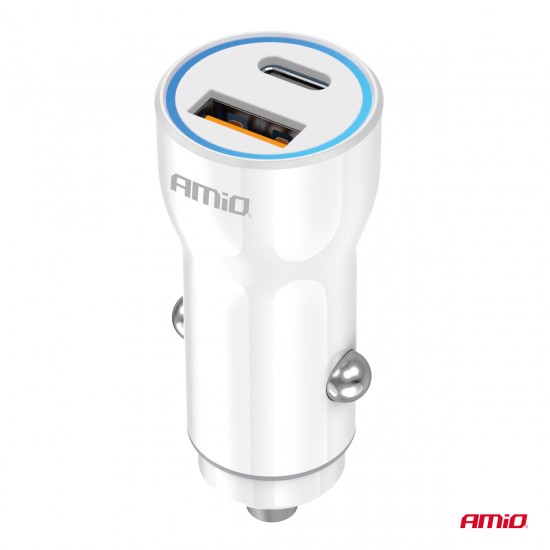 Încărcător auto USB-A+ USB-C 20W AMIO-03881 Încărcător auto USB-A+ USB-C 20W AMIO-03881
