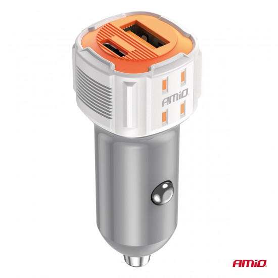 Încărcător auto USB-A+ USB-C 20W AMIO-03882 Încărcător auto USB-A+ USB-C 20W AMIO-03882