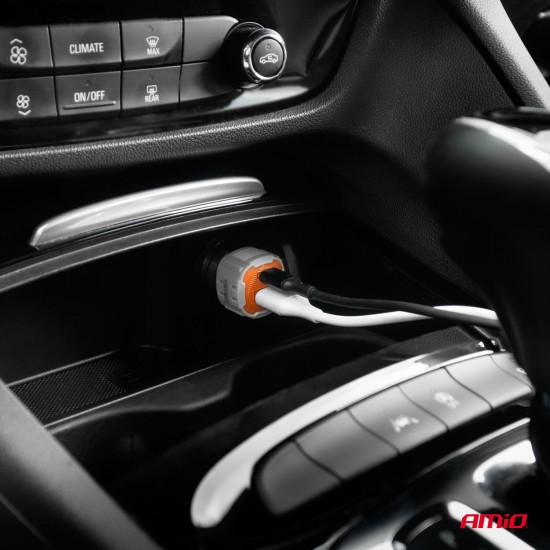 Încărcător auto USB-A+ USB-C 38W AMIO-03883 Încărcător auto USB-A+ USB-C 38W AMIO-03883