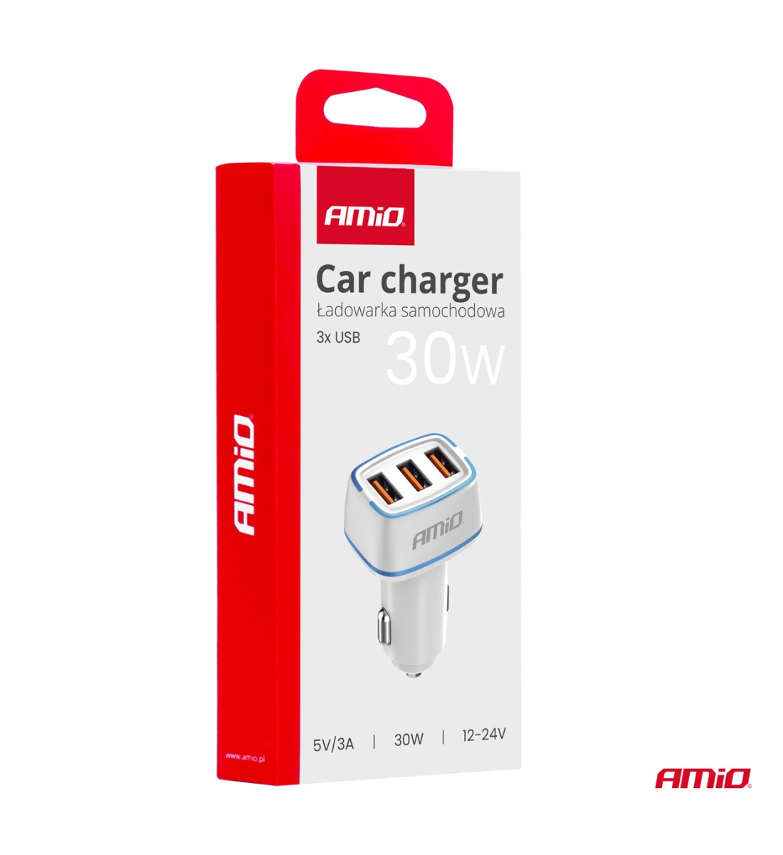 Încărcător auto 3x USB-A 30W AMIO-03889