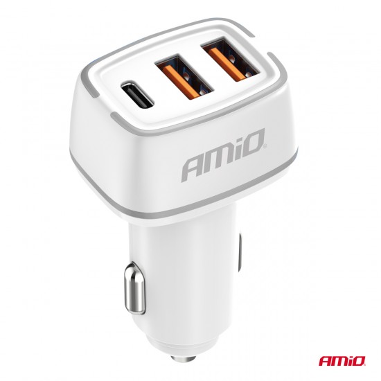 Incarcator auto 2x USB-A + USB-C 32W AMIO-03890 Incarcator auto 2x USB-A + USB-C 32W AMIO-03890