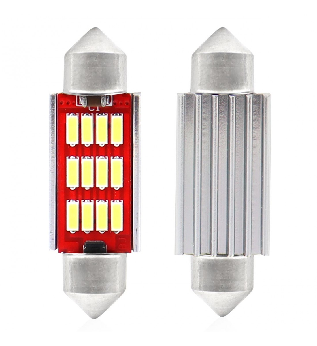 Set 2 becuri auto C5W/ Sofit, 12 SMD, 39 mm, CANBUS, 12/24V, Culoare alb