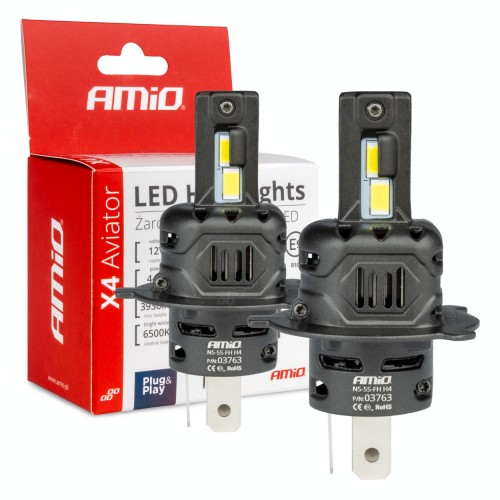 Set becuri  LED seria X4 AVIATOR H4/H19 6500K max 44W AMIO-03763