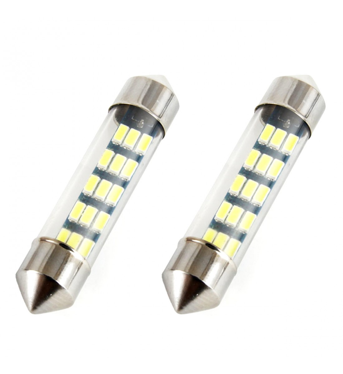 Set 2 becuri auto C5W/Sofit, Standard 3014, 15 SMD, 39 mm, 12V, culoare alb