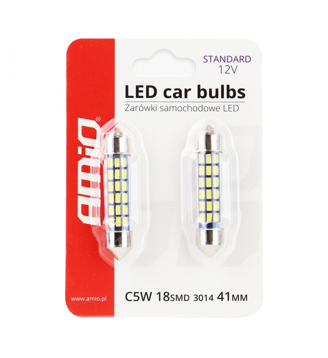 Set 2 becuri auto C5W/ Sofit, Standard 3014, 18 SMD, 41 mm, 12V, culoare alb