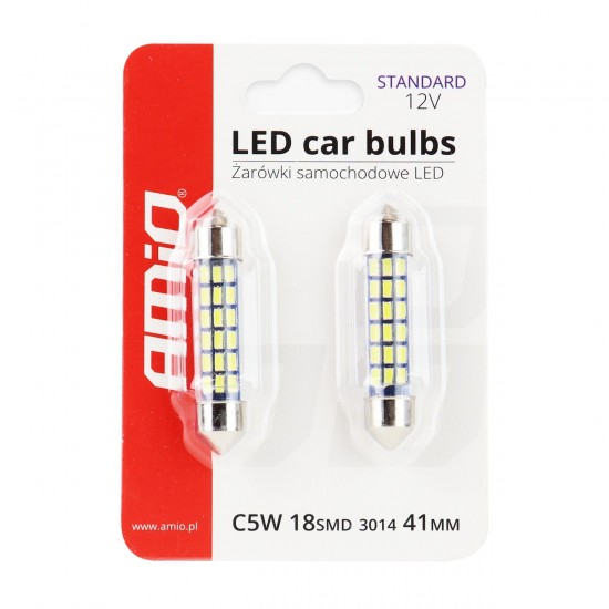 Set 2 becuri auto C5W/ Sofit, Standard 3014, 18 SMD, 41 mm, 12V, culoare alb Set 2 becuri auto C5W/ Sofit, Standard 3014, 18 SMD, 41 mm, 12V, culoare alb