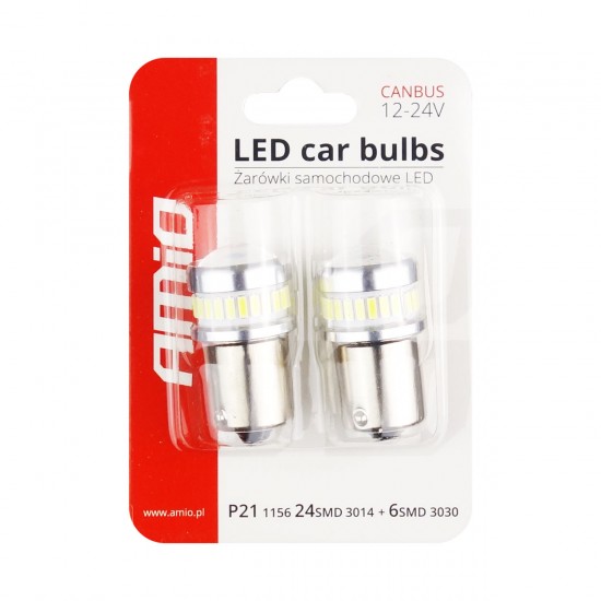 Set 2becuri auto  CANBUS 3014 24SMD + 3030 6SMD, Alb 12V/24V Set 2becuri auto  CANBUS 3014 24SMD + 3030 6SMD, Alb 12V/24V