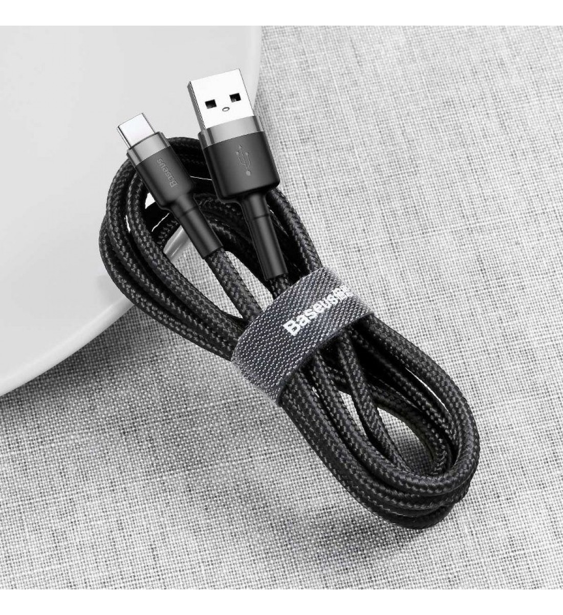 Cablu, USB la USB-C, Baseus Cafule, 2A, 3m, gri-negru