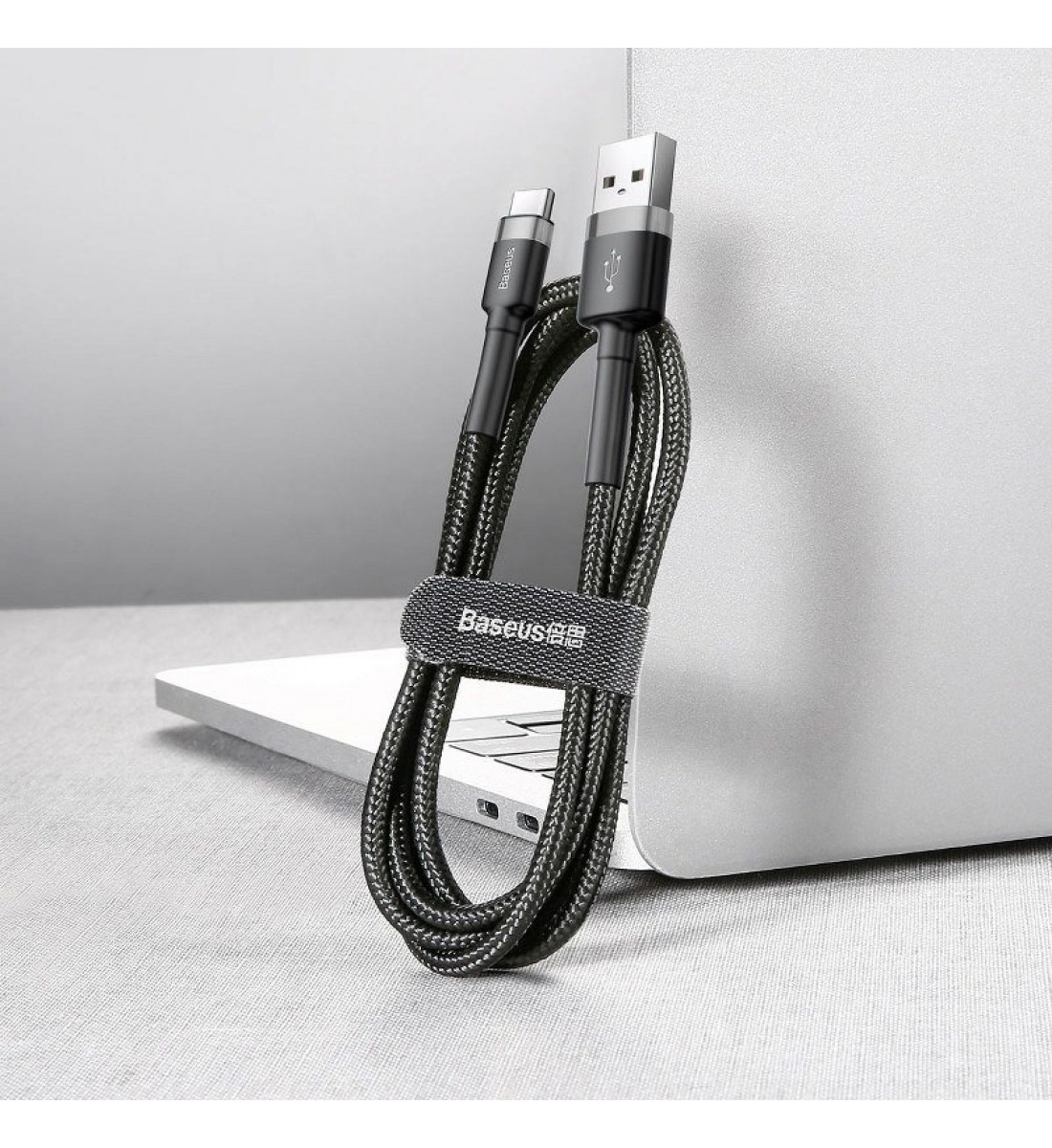 Cablu, USB la USB-C, Baseus Cafule, 2A, 3m, gri-negru