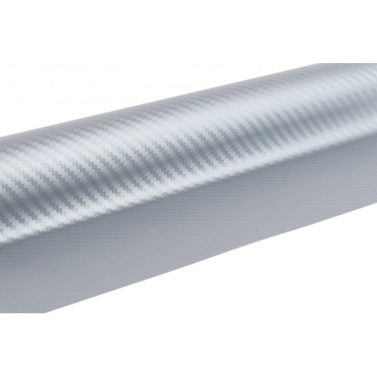 Folie auto, carbon, 3D, argintie, 30cm x 150cm