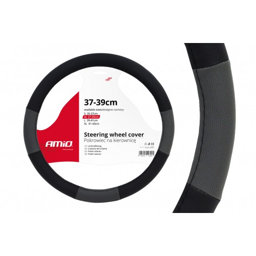 Husă volan, M, 37-39 cm, negru cu gri