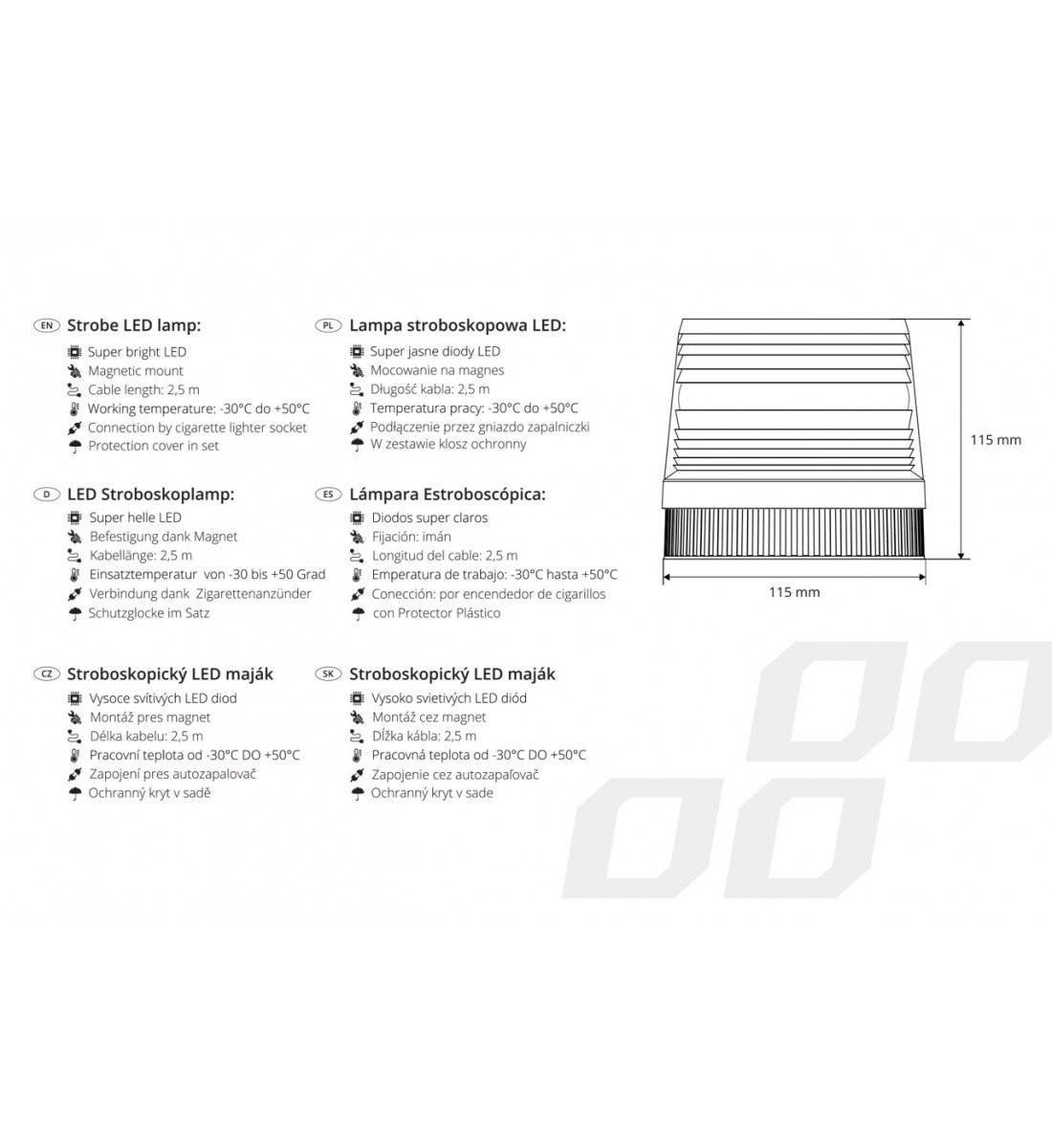 Lampă stroboscopică, girofar, magnetica, AMiO, 24V, LED