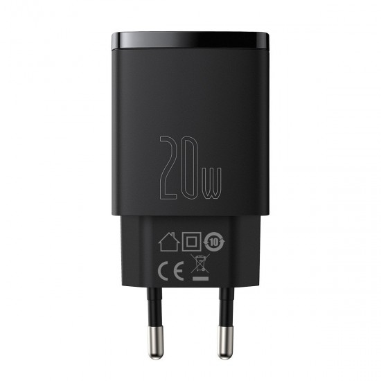 Priză de alimentare, Baseus Compact Quick Charger, USB, USB-C, 20W negru