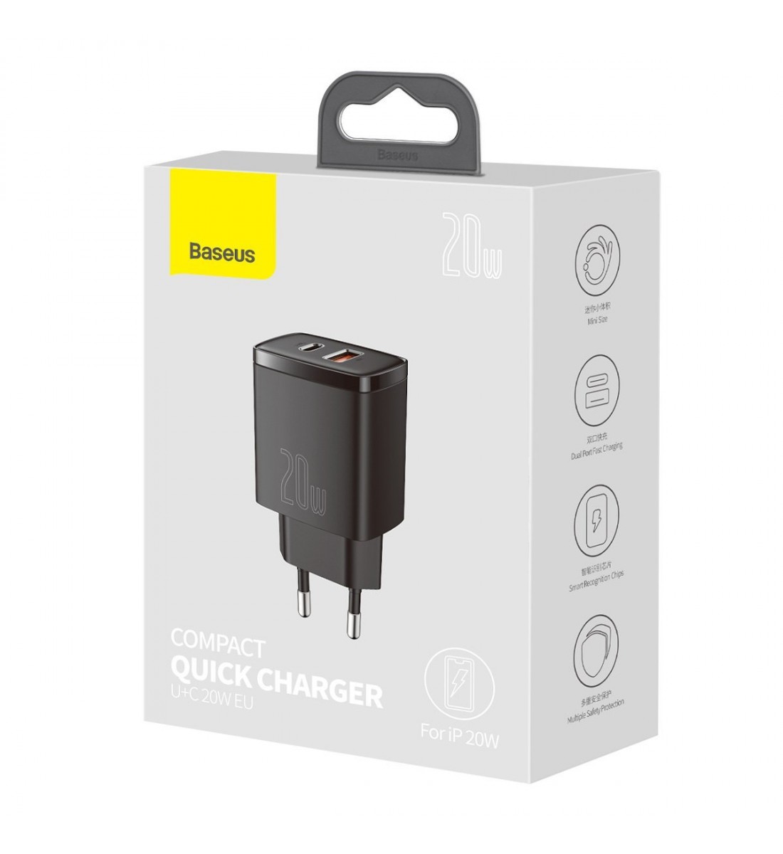 Priză de alimentare, Baseus Compact Quick Charger, USB, USB-C, 20W negru