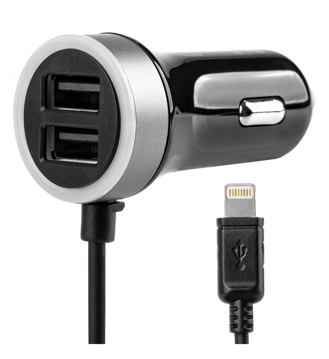 Incarcator Auto, 12/24V + 2xUSB, 2,4A, cablu lightning, 1.2 m