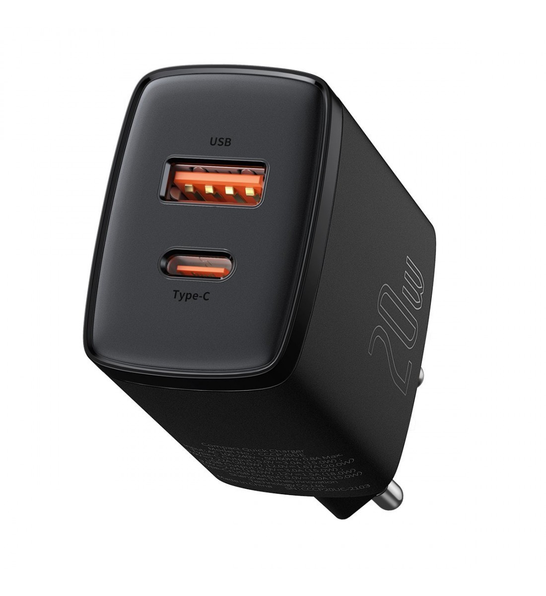 Priză de alimentare, Baseus Compact Quick Charger, USB, USB-C, 20W negru Priză de alimentare, Baseus Compact Quick Charger, USB, USB-C, 20W negru