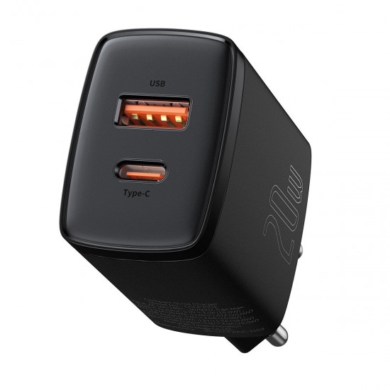 Priză de alimentare, Baseus Compact Quick Charger, USB, USB-C, 20W negru