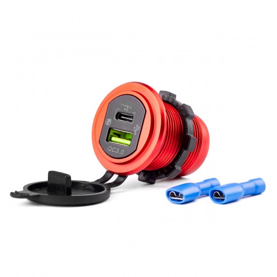 Priză de alimentare, rezistent la apa, USB+USB-C 12/24V