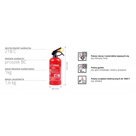 Stingator/Extinctor auto cu pulbere, fără suport, 1kg Stingator/Extinctor auto cu pulbere, fără suport, 1kg