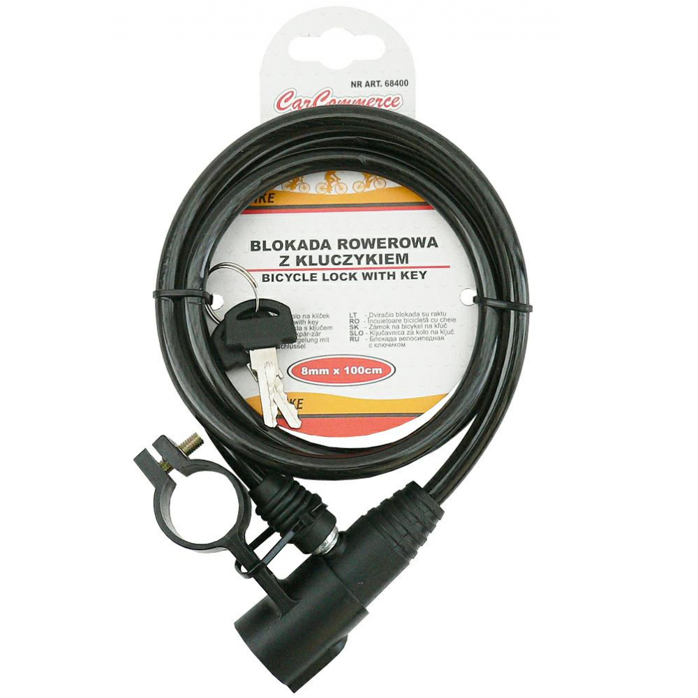 Cablu de blocare pentru bicicleta, negru, cu teaca din silicon, lungime 100 cm