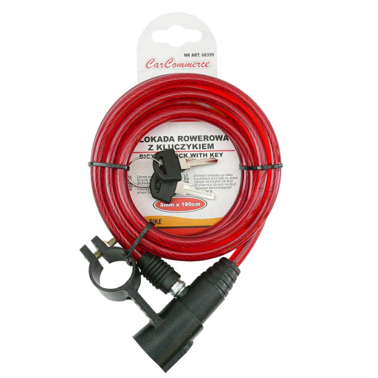 Cablu de blocare pentru bicicleta, rosu, cu teaca din silicon, lungime 60 cm  Cablu de blocare pentru bicicleta, rosu, cu teaca din silicon, lungime 60 cm