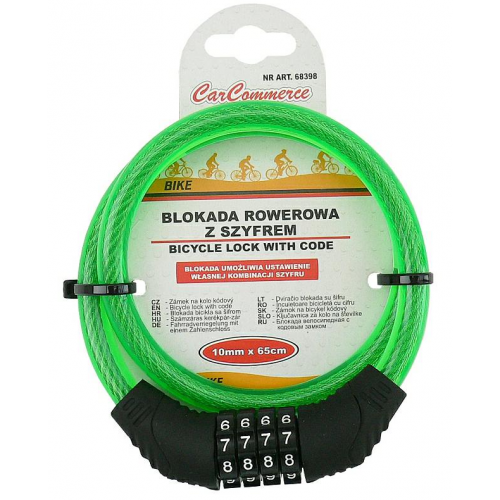 Cablu de blocare pentru bicicleta, verde, cu cod