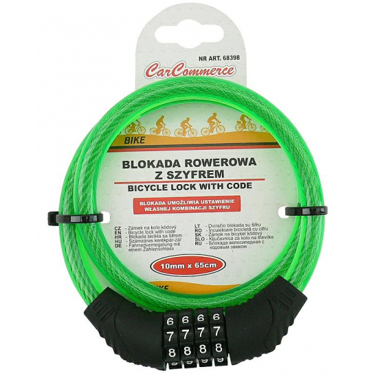 Cablu de blocare pentru bicicleta, verde, cu cod Cablu de blocare pentru bicicleta, verde, cu cod