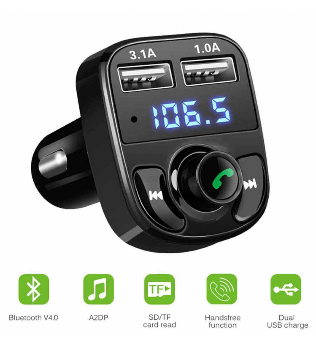 Modulator FM X8 cu Bluetooth și 2 Porturi USB – Kit Hands-Free și Redare MP3/FLAC