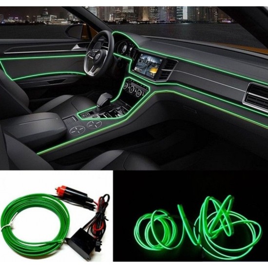 Fir cu neon 3 metri 12V verde  Fir cu neon 3 metri 12V verde