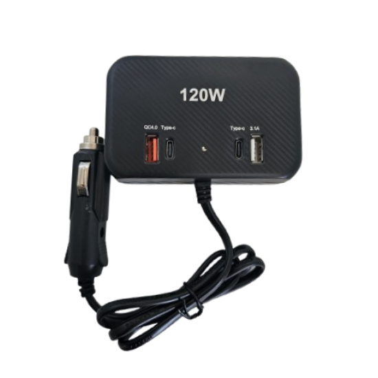 Încărcător Auto Olesson 120W cu 3 Ieșiri, 2 Porturi USB și 2 Porturi Tip C