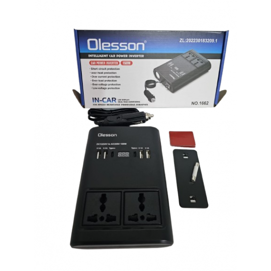 Invertor auto Olesson, 150W cu Display Inteligent și Multiple Porturi Invertor auto Olesson, 150W cu Display Inteligent și Multiple Porturi