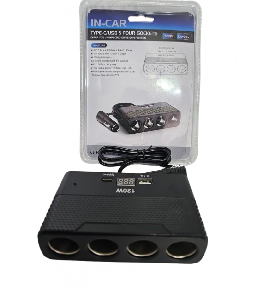 Încărcător auto Olesson, 120W, 4 Cai cu USB și Mufă Tip C