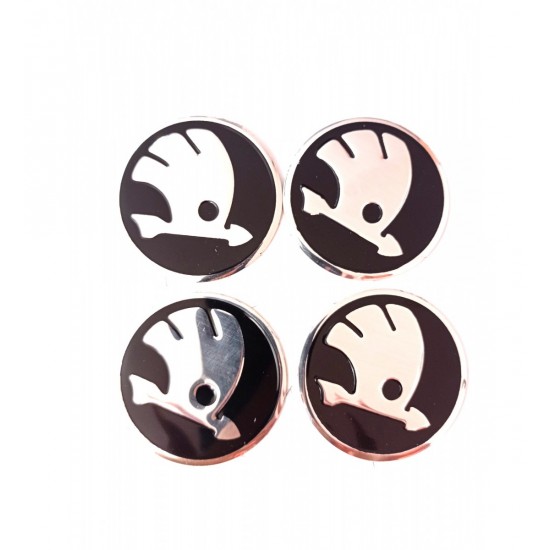 Set 4 abtibilde capace roti 60 mm, Skoda, argintii Set 4 abtibilde capace roti 60 mm, Skoda, argintii