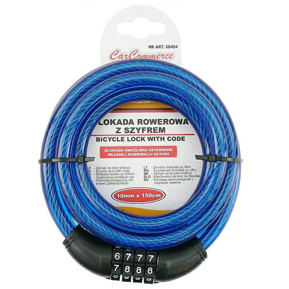Cablu de blocare pentru bicicleta, albastru, cu cod
