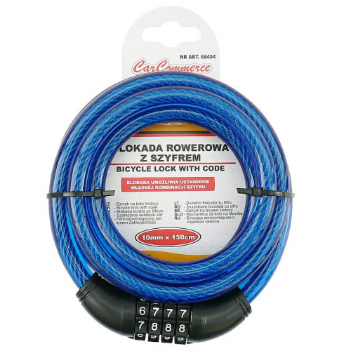 Cablu de blocare pentru bicicleta, albastru, cu cod