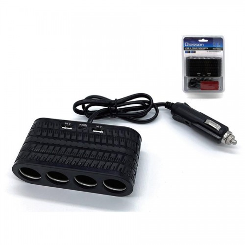 Încărcător Auto Olesson 120W cu 4 Ieșiri, 2 Porturi USB și Port Tip C