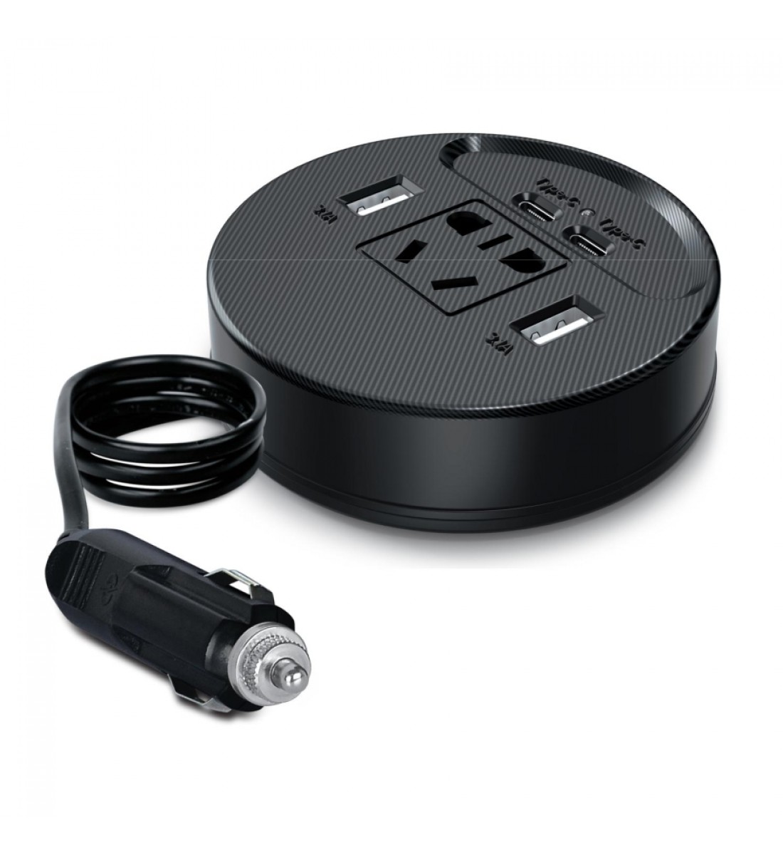 Invertor Auto Olesson 150W Rotund cu 2 Porturi USB 3.1A și 2 Tip C