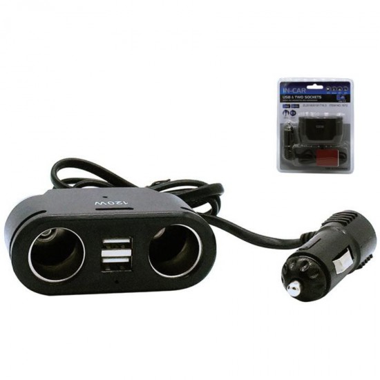 Încărcător Auto Olesson 1672, cu 2 Prize și 2 Porturi USB