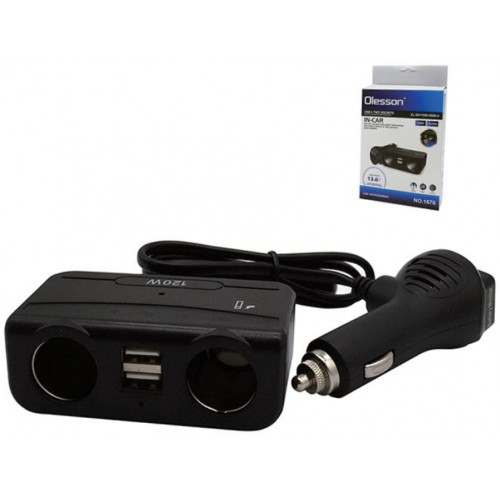 Încărcător Auto Olesson 1676, 120W, 12/24V, 2 Ieșiri Brichetă și 2 Porturi USB cu Voltmetru