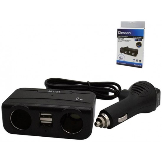 Încărcător Auto Olesson 1676, 120W, 12/24V, 2 Ieșiri Brichetă și 2 Porturi USB cu Voltmetru