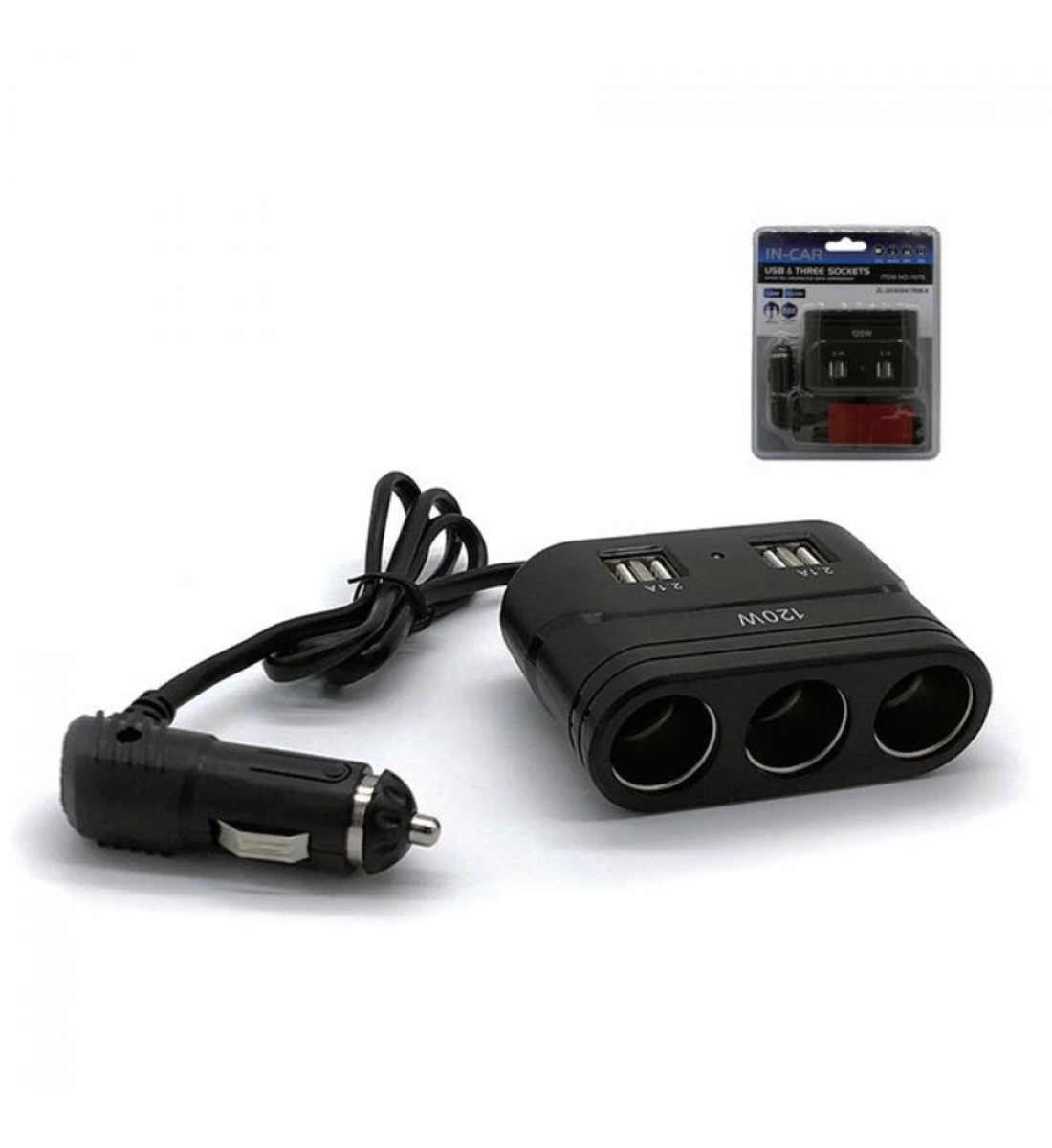 Încărcător Auto Olesson 1678, 120W, 12/24V, cu 3 Ieșiri Brichetă și 4 Porturi USB