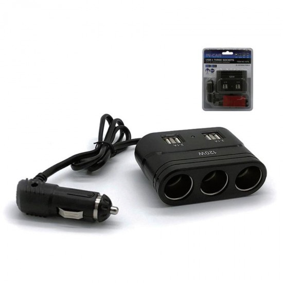 Încărcător Auto Olesson 1678, 120W, 12/24V, cu 3 Ieșiri Brichetă și 4 Porturi USB