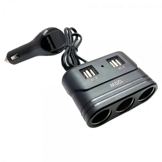 Încărcător Auto Olesson  cu 3 Prize și 4 Porturi USB si voltmetru