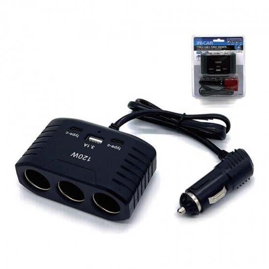 Încărcător auto Olesson 3 Cai cu USB și 2 Mufe Tip C Încărcător auto Olesson 3 Cai cu USB și 2 Mufe Tip C